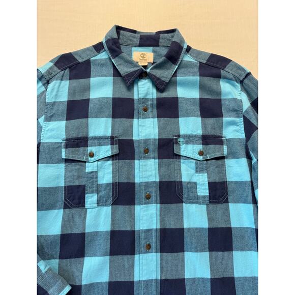 TIMBERLAND Cotton Flannel Button Up Shirt Men's Size XL Regular Aqua Navy Check - Picture 3 of 14